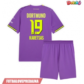 Lacne Dětský Futbalové dres Borussia Dortmund Konstantinos Karetsas #19 2026-27 Krátky Rukáv - Tretina (+ trenírky)